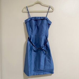 Vintage Oleg Cassini Blue Taffetta Mini Dress with Belt Size 8